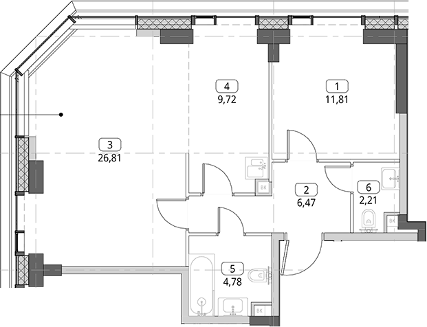 2-комн., 61.8 м², 7/56 этаж, ЖК «СИТИДЗЕН»