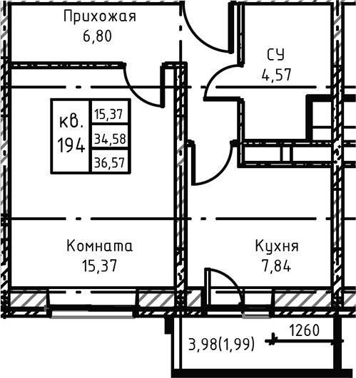 1-комн., 37.81 м², 5/17 этаж, ЖК «Высокий Берег»