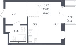 Студия, 25.8 м², 7/12 этаж, ЖК «Пятницкие Луга»