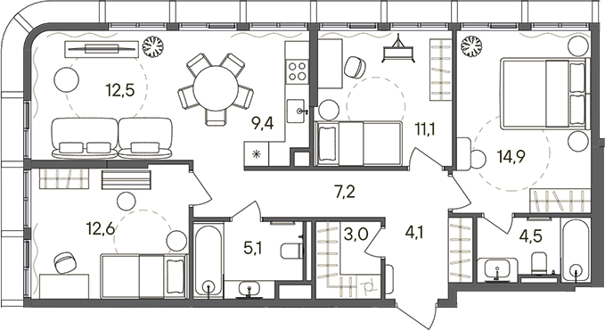 4+ комнаты, 84.4 м², 23/24 этаж, ЖК «СТОУН Сокольники»