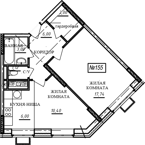 2-комн., 47.3 м², 15/16 этаж, ЖК «Краснофлотский»