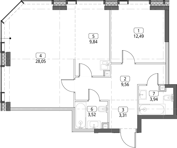 2-комн., 70.71 м², 55/56 этаж, ЖК «СИТИДЗЕН»