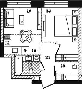 2-комн., 33.49 м², 14/26 этаж, ЖК «Репаблик»
