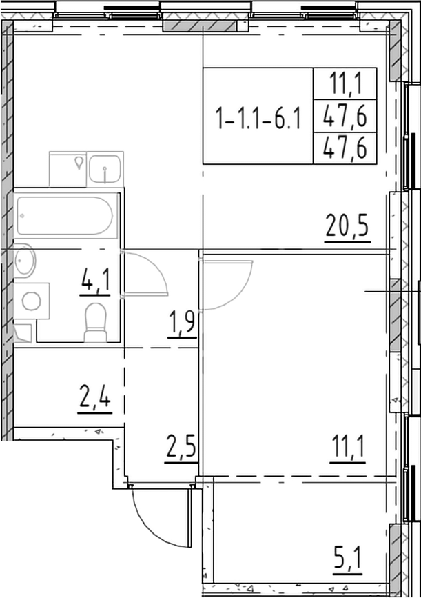 2-комн., 47.6 м², 19/19 этаж, ЖК «Шагал»