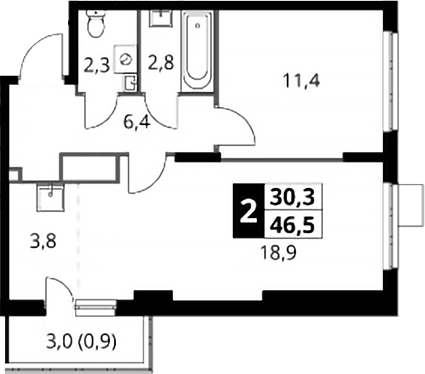 2-комн., 45.6 м², 24/24 этаж, ЖК «1-й Донской»