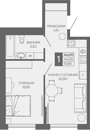 1-комн. квартира, 44 м² в ЖК Иначе в Молодежном — фото 2