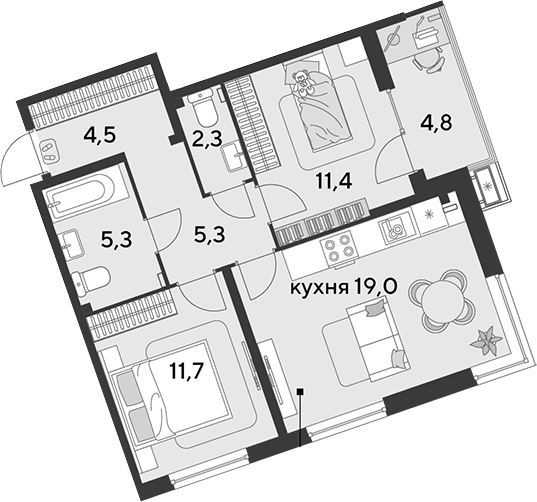 3-комн. квартира, 59.5 м² в ЖК Парк Победы — фото 2