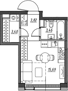 Студия, 26.4 м², 4/22 этаж, ЖК «Веер»