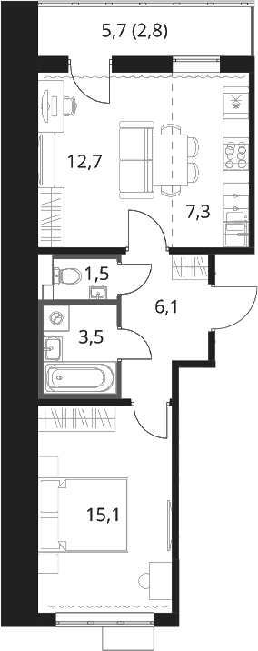 2-комн., 46.2 м², 7/13 этаж, ЖК «1-й Шереметьевский»