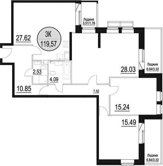 4+ комнаты, 111.17 м², 12/17 этаж, ЖК «Солнечный Парк»