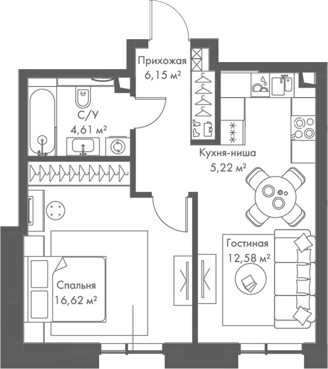 2-комн., 45.18 м², 4/23 этаж, ЖК «МИРА»