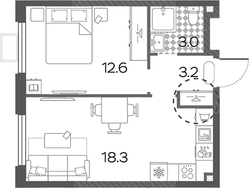2-комн., 37.1 м², 15/15 этаж, ЖК «Лучи»