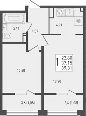 2-комн. квартира, 37.15 м² в ЖК Югге — фото 2