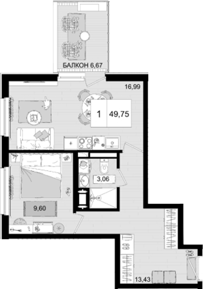 2-комн. квартира, 43.08 м² в ЖК IT гостиничный комплекс Корсаков — фото 2
