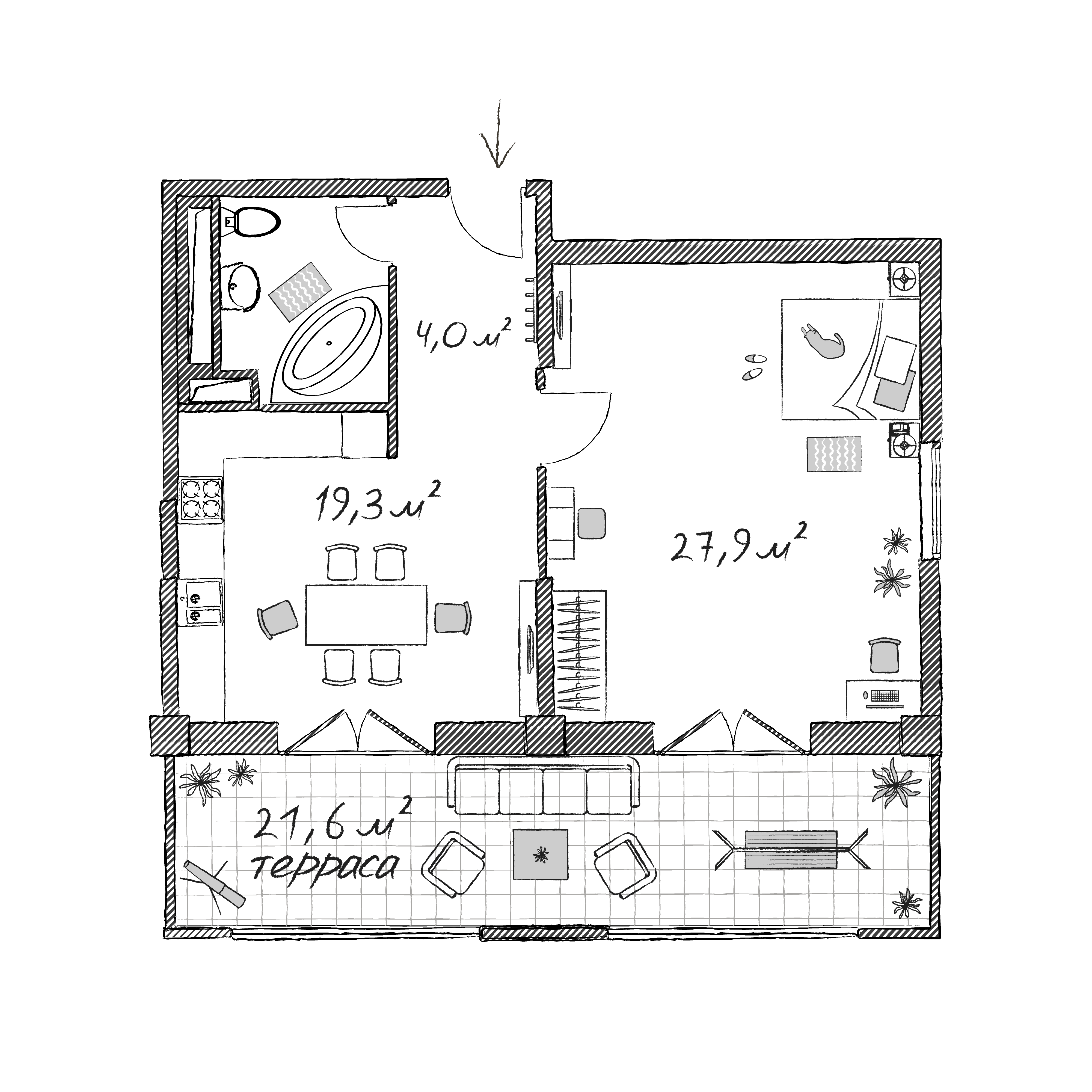 1-комн., 58.5 м², 3/6 этаж, ЖК «Сады морей»