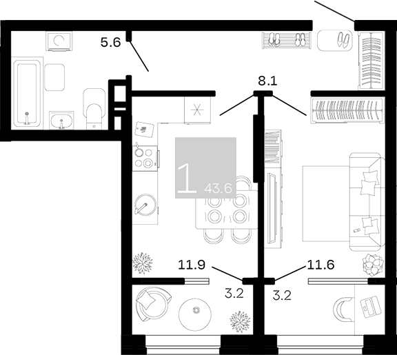 1-комн. квартира, 37.2 м² в ЖК Хозяин Морей — фото 2
