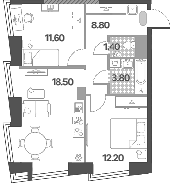 3-комн., 56.2 м², 51/58 этаж, ЖК «Обручева 30»
