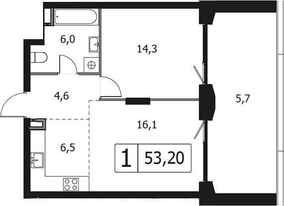 2-комн., 47.5 м², 2/13 этаж, ЖК «Клубный город на реке Примавера»