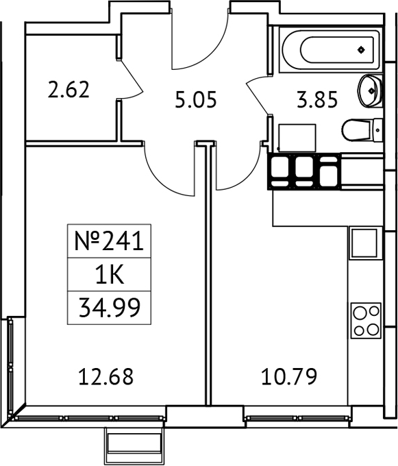 1-комн., 34.99 м², 16/17 этаж, ЖК «Новотомилино»
