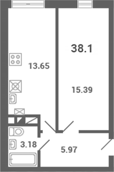 1-комн., 38.1 м², 1/4 этаж, ЖК «Южная Долина»