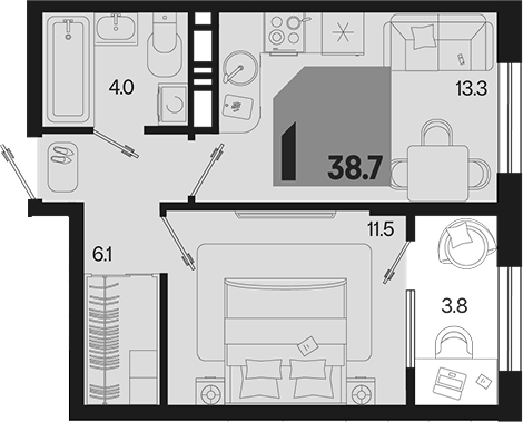Продается 1-комн. квартира, 34.9 м² — фото 2