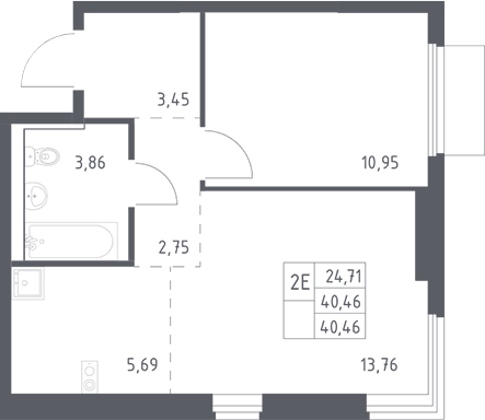 2-комн., 40.46 м², 8/17 этаж, ЖК «Пригород Лесное»