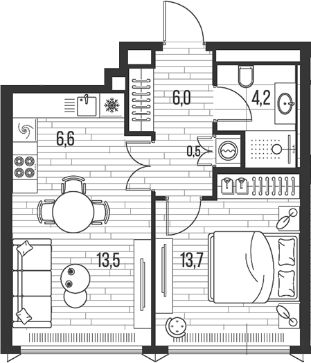 2-комн., 44.5 м², 18/26 этаж, ЖК «HIGH LIFE»