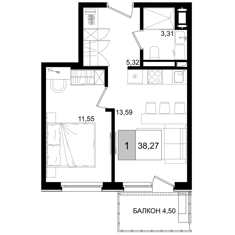 Продается 2-комн. квартира, 33.77 м²