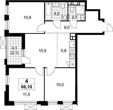 4+ комнаты, 64 м², 16/18 этаж, ЖК «Скандинавия»