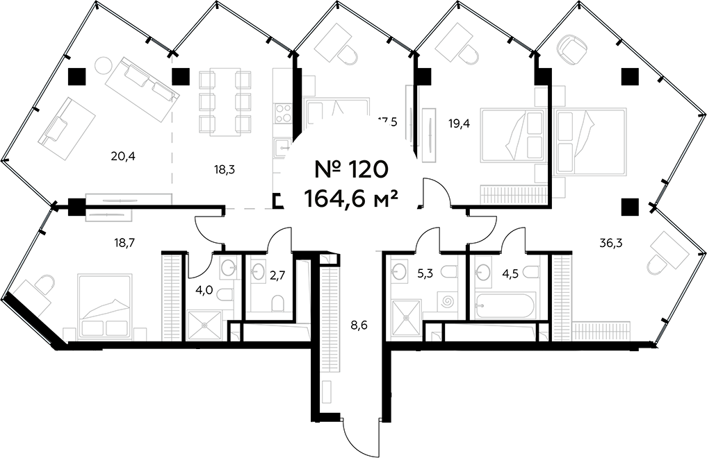 4+ комнаты, 164.6 м², 24/27 этаж, ЖК «Монблан»