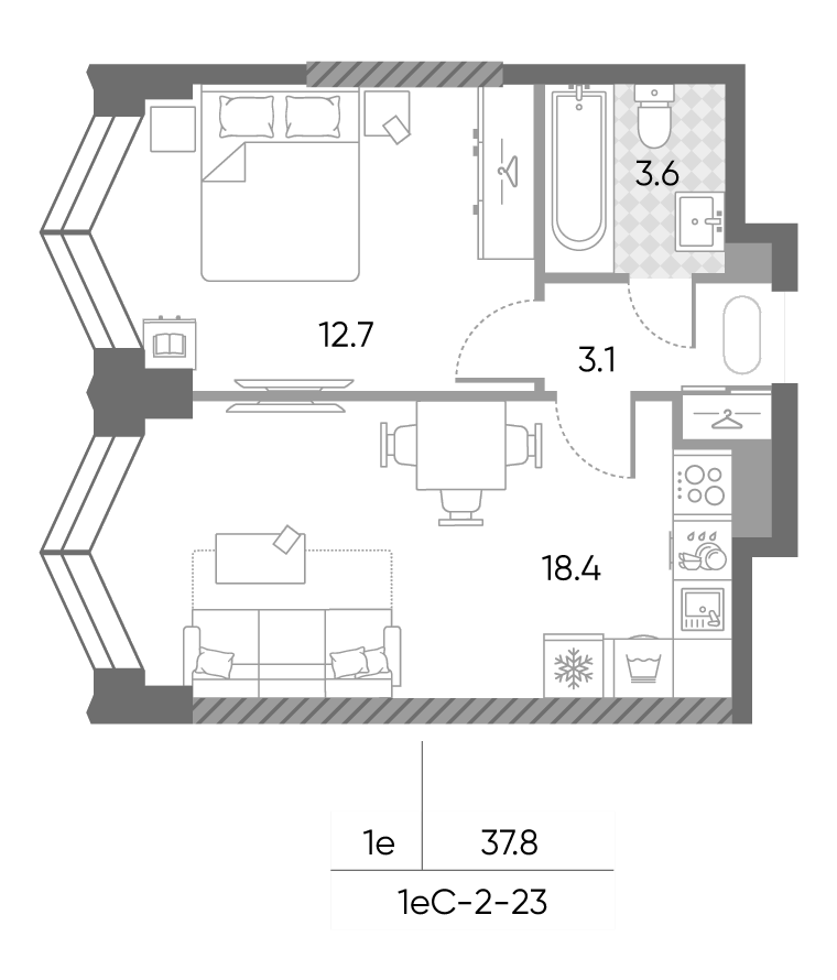 2-комн., 37.8 м², 23/43 этаж, ЖК «ЗилАрт»