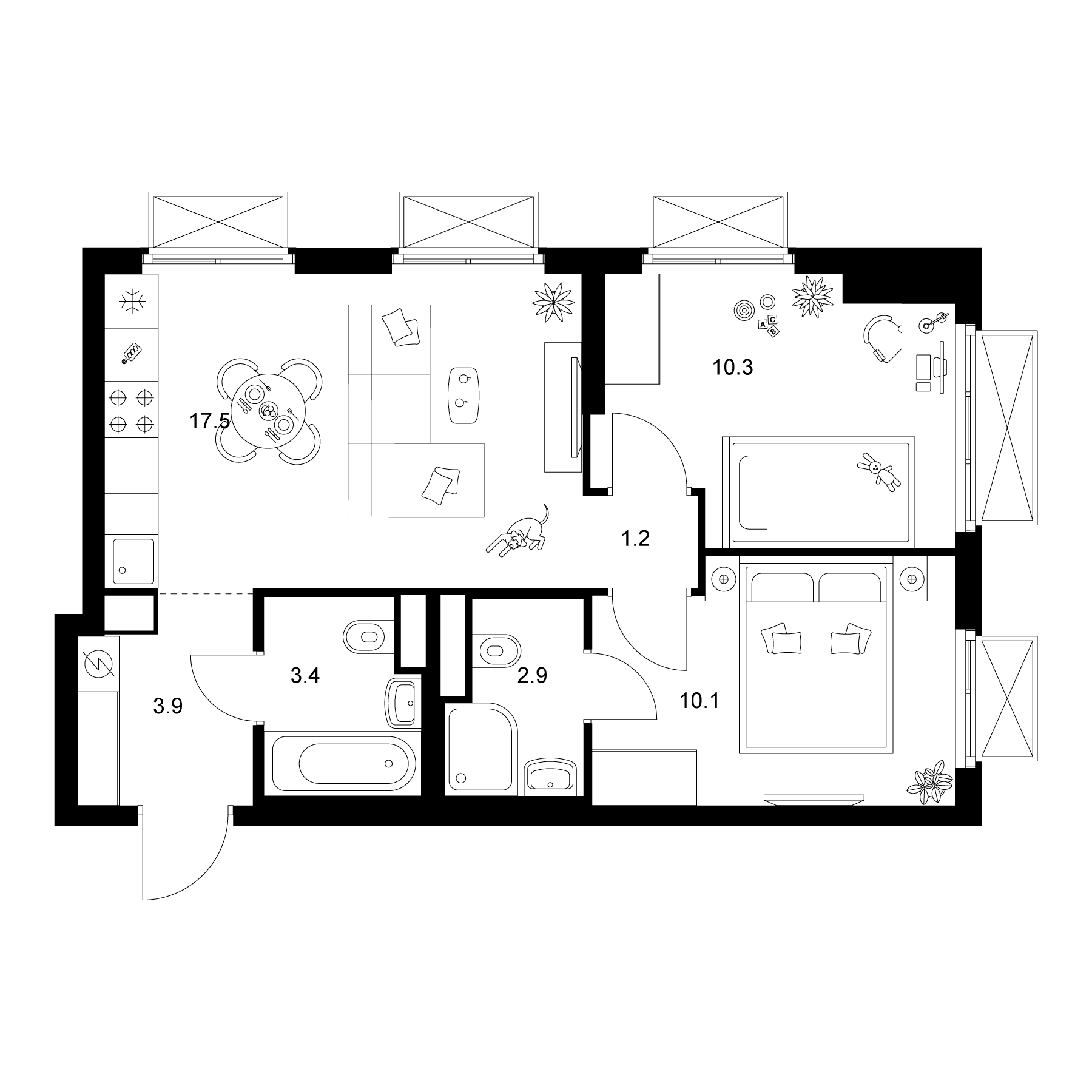 2-комн., 49.3 м², 8/20 этаж, ЖК «2-й Иртышский»