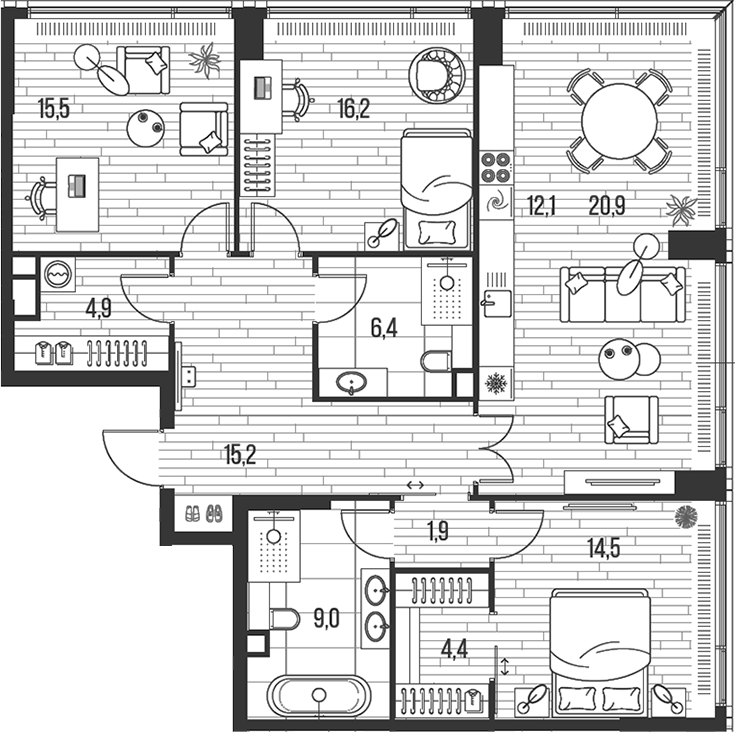 4+ комнаты, 121 м², 12/47 этаж, ЖК «HIGH LIFE»