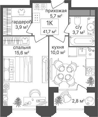 1-комн., 38.9 м², 5/30 этаж, ЖК «Гостиничный комплекс Варшавские ворота»