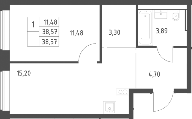2-комн., 38.57 м², 12/17 этаж, ЖК «Литературный Квартал»