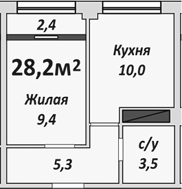1-комн., 28.2 м², 6/9 этаж, ЖК «Европейский»