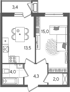 1-комн. квартира, 38.8 м² в ЖК Рекорд — фото 2