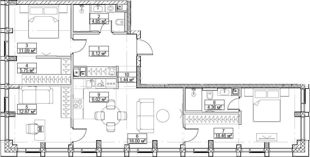 4+ комнаты, 90.96 м², 6/19 этаж, ЖК «Сити Бэй»