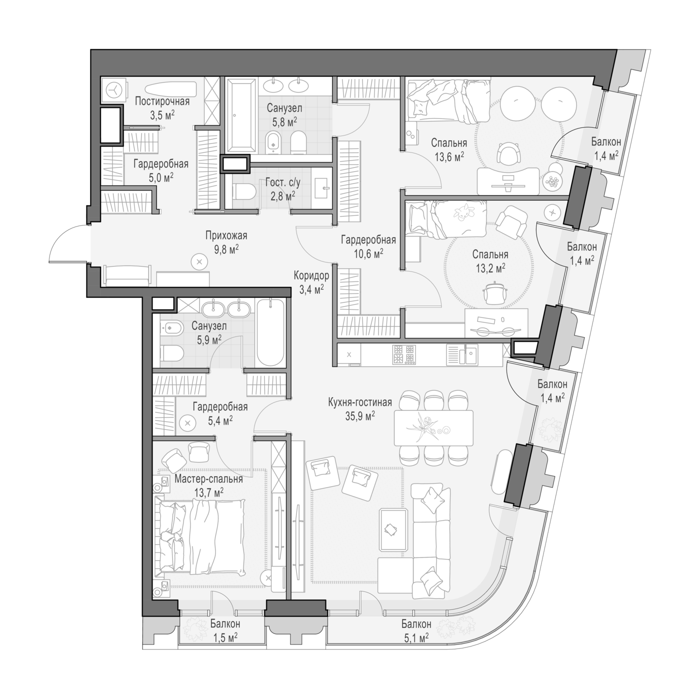 4+ комнаты, 130.96 м², 2/11 этаж, ЖК «Квартал Тишинский бульвар»