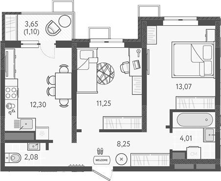 2-комн., 50.96 м², 3/9 этаж, ЖК «Теплые края»