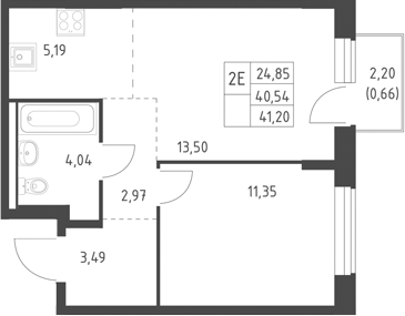 2-комн., 40.54 м², 8/17 этаж, ЖК «Горки Парк»