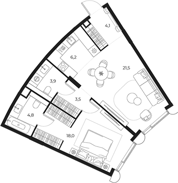 2-комн., 62 м², 8/14 этаж, ЖК «МАСТЕРС»