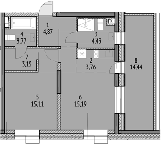 2-комн., 53.96 м², 5/21 этаж, ЖК «N'ICE LOFT»