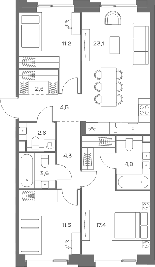 4+ комнаты, 85.4 м², 6/9 этаж, ЖК «СОУЛ»