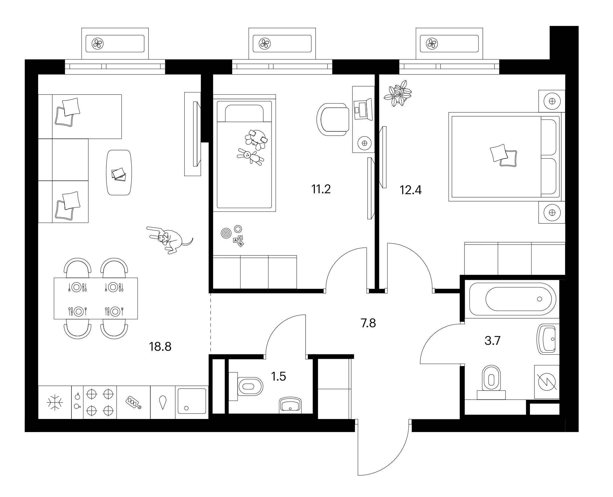 2-комн., 55.4 м², 24/25 этаж, ЖК «Белая Дача парк»