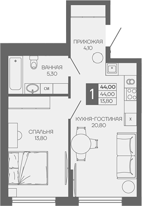 1-комн. квартира, 44 м² в ЖК Иначе в Молодежном — фото 2