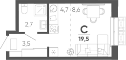 Студия квартира, 19.5 м² в ЖК Барса — фото 2