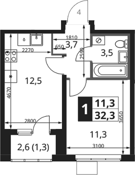 1-комн., 31 м², 3/18 этаж, ЖК «1-й Ясеневский»