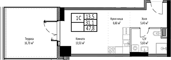 Студия, 31.1 м², 3/35 этаж, ЖК «Мираполис»