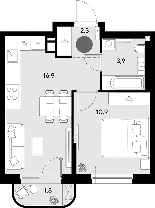 2-комн. квартира, 34 м² в ЖК Грейд — фото 2